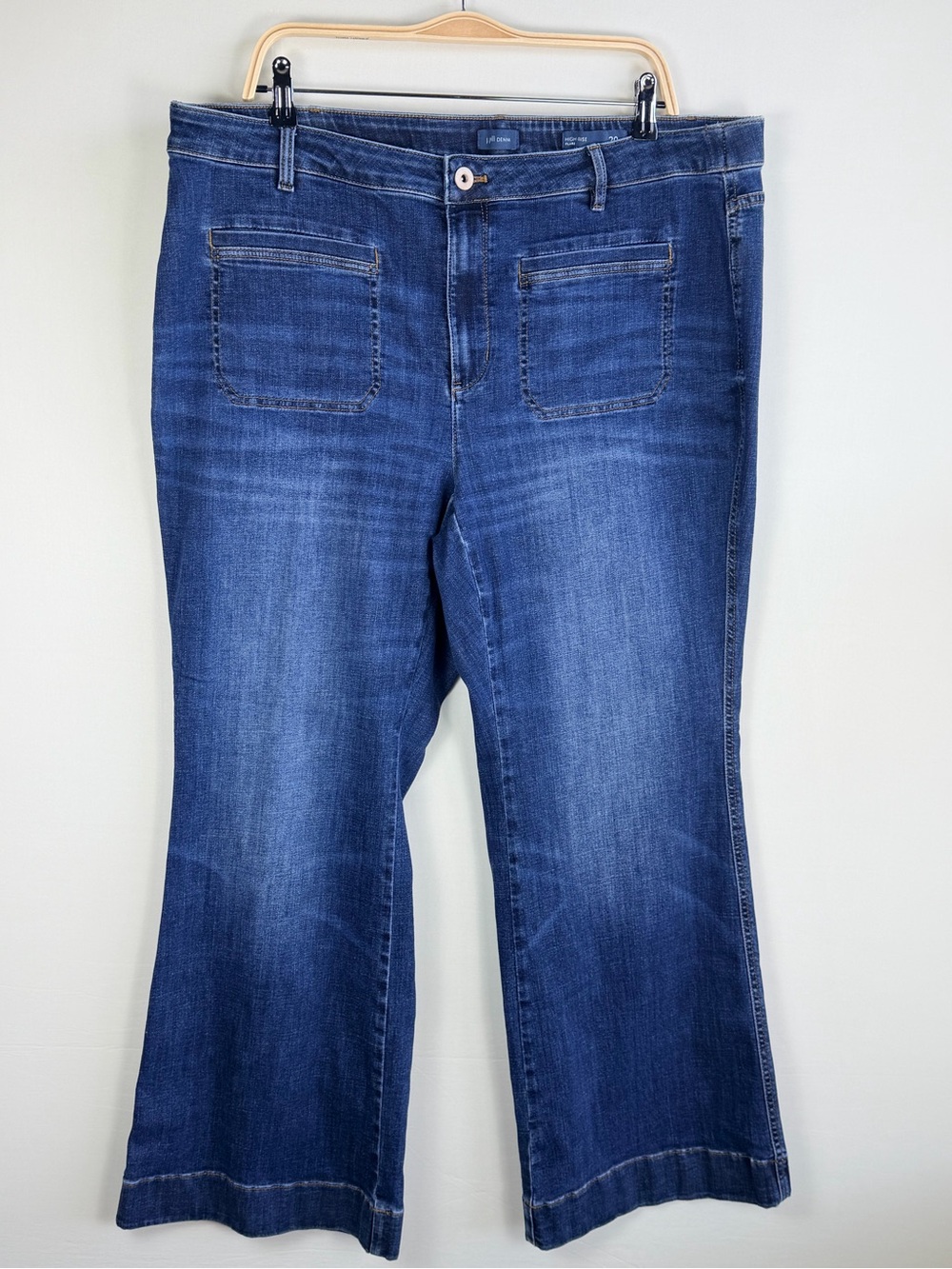 J Jill Denim High Rise Flare Jeans Size 20 Blue Patch Pocket Stretch